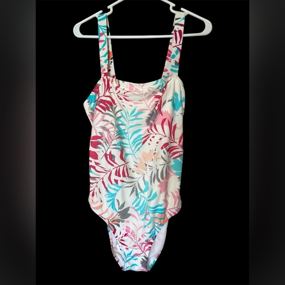 Eddie Bauer Swimsuit Tropical Leaf Pattern Open Back Peekhole Women’s Sz XL - Picture 4 of 15